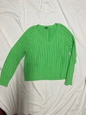 Talbots Neon Green Open-Knit V-Neck Sweater